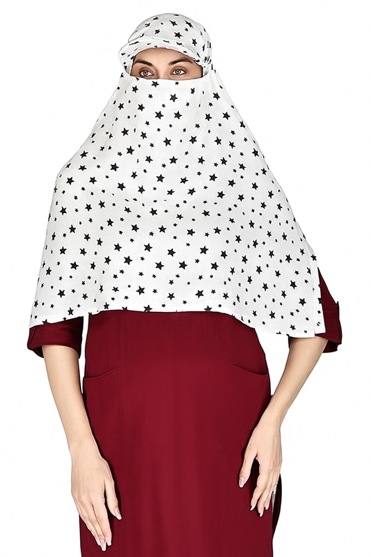 Cotton Cap Scarf with Black Star Print