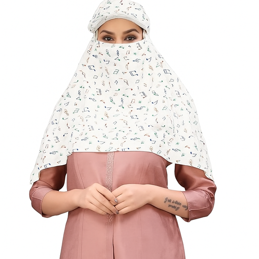 Cotton Cap Scarf with Musical Note Print