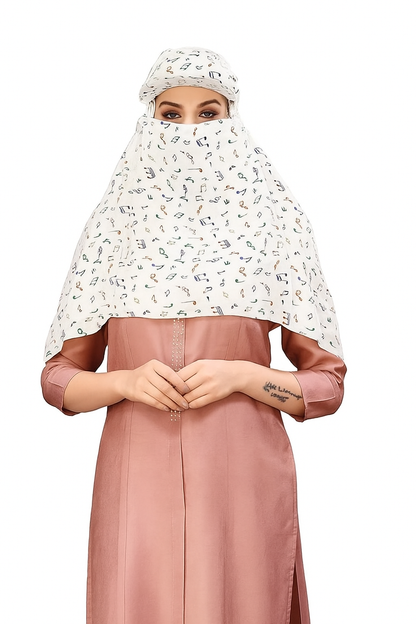 Cotton Cap Scarf with Musical Note Print