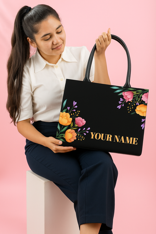 Personalized Floral Monogram Tote Bag  Stylish Printed Handbag