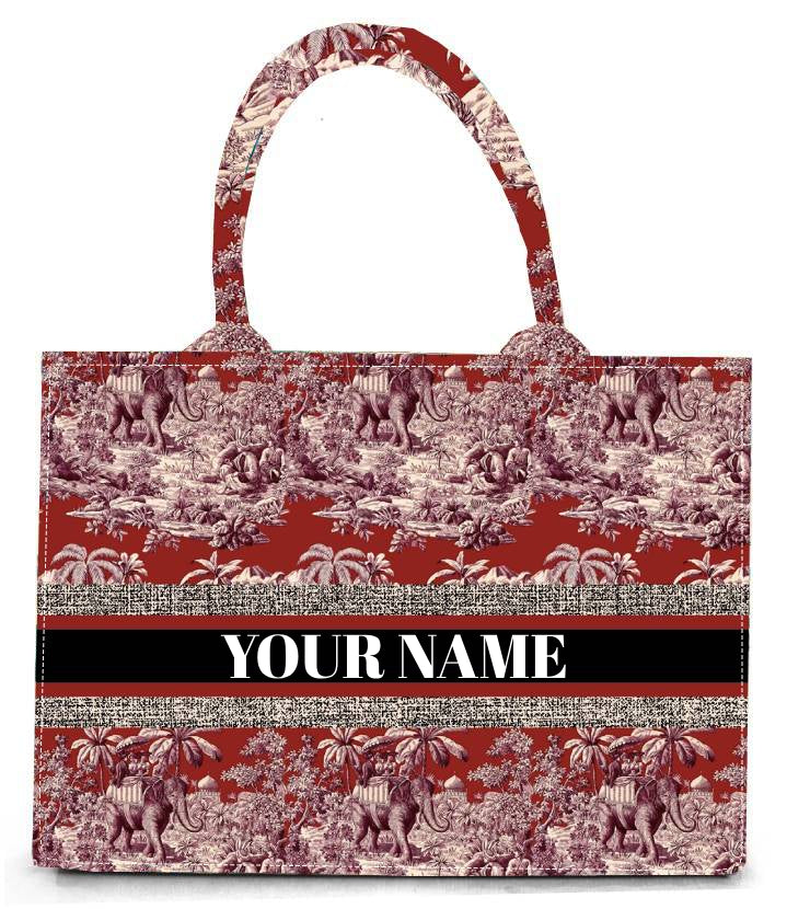 Luxury Canvas Tote Bag with Vintage Safari Elephant Print