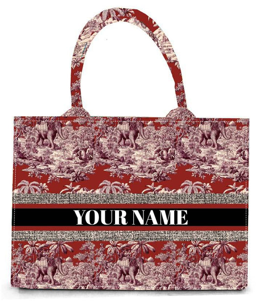 Luxury Canvas Tote Bag with Vintage Safari Elephant Print