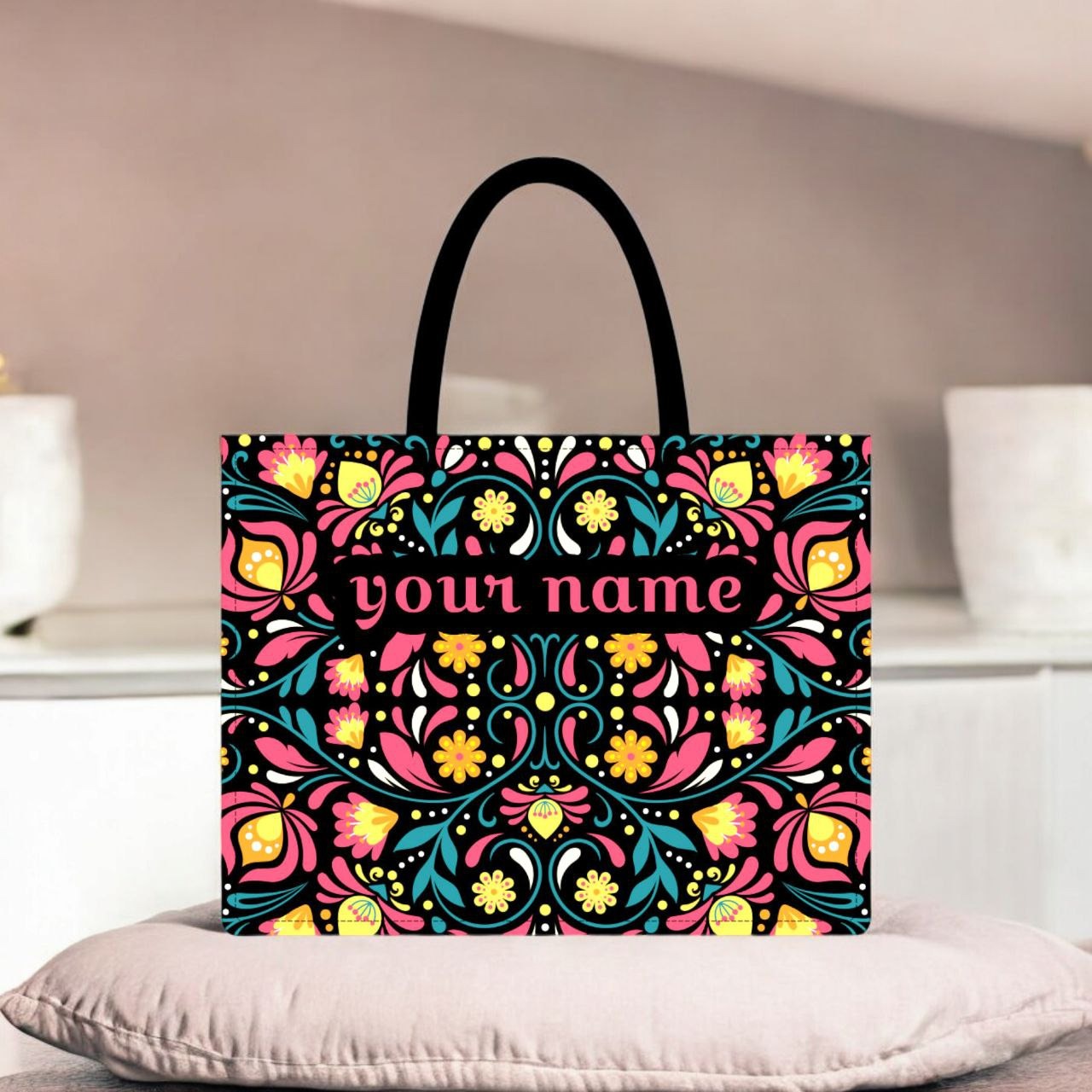 Personalized Bohemian Jacquard Tote Bag – Vibrant Floral Print Handbag
