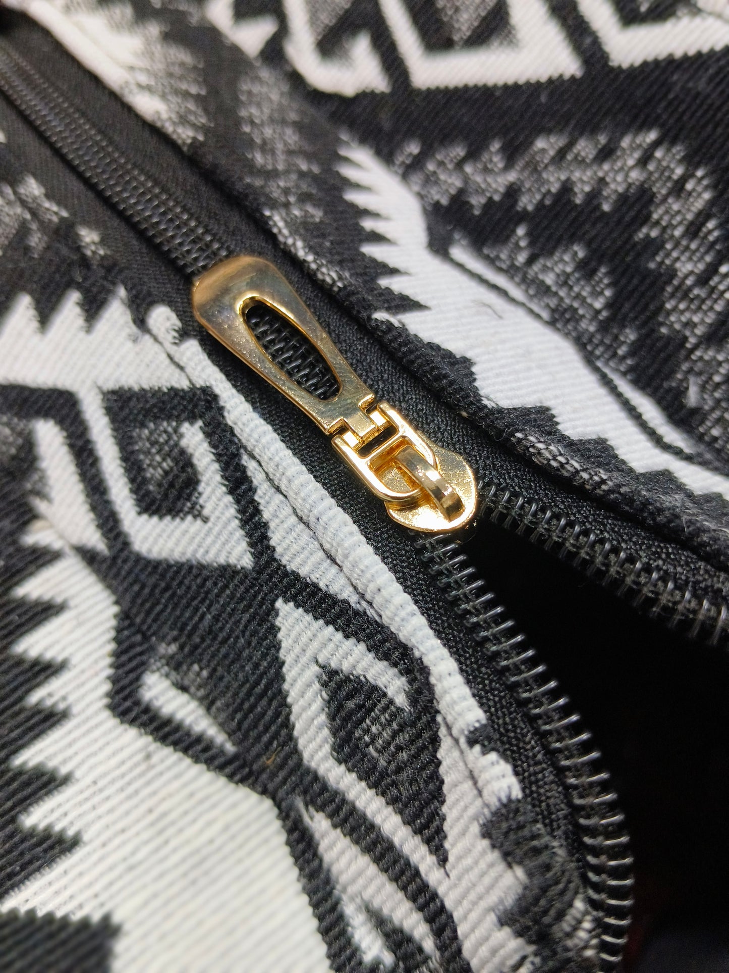Jacquard Fabric Tote Bag 11x14 Inch Black & White Tribal Pattern Shoulder Bag