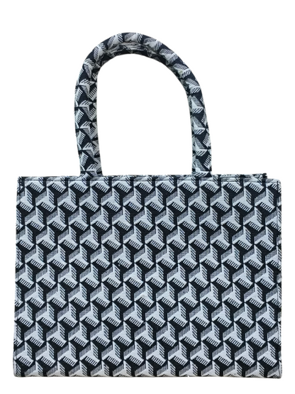 Elegant 11x14 Inch Black & White Jacquard Tote Bag – Premium Everyday Handbag