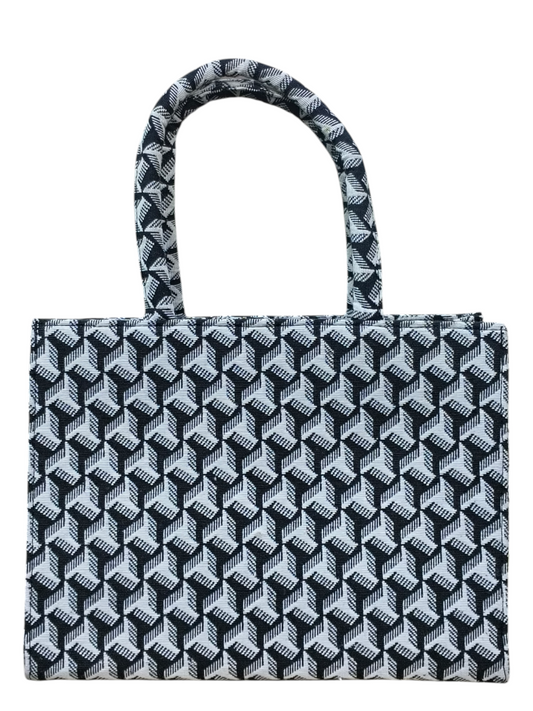 Elegant 11x14 Inch Black & White Jacquard Tote Bag – Premium Everyday Handbag