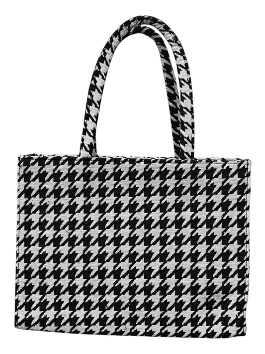 Premium Jacquard Fabric Tote Bag Elegant Black & White Pattern 11x14 Inch  Shoulder Bag for Women