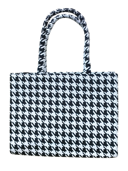 Classic Tote Bag – Black & White 11x14 Inch Stylish Jacquard  Hand Bag For Women