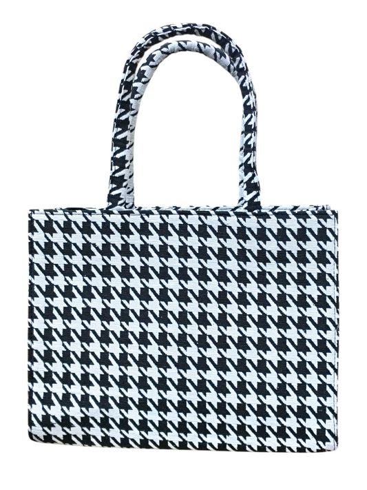 Classic Tote Bag – Black & White 11x14 Inch Stylish Jacquard  Hand Bag For Women