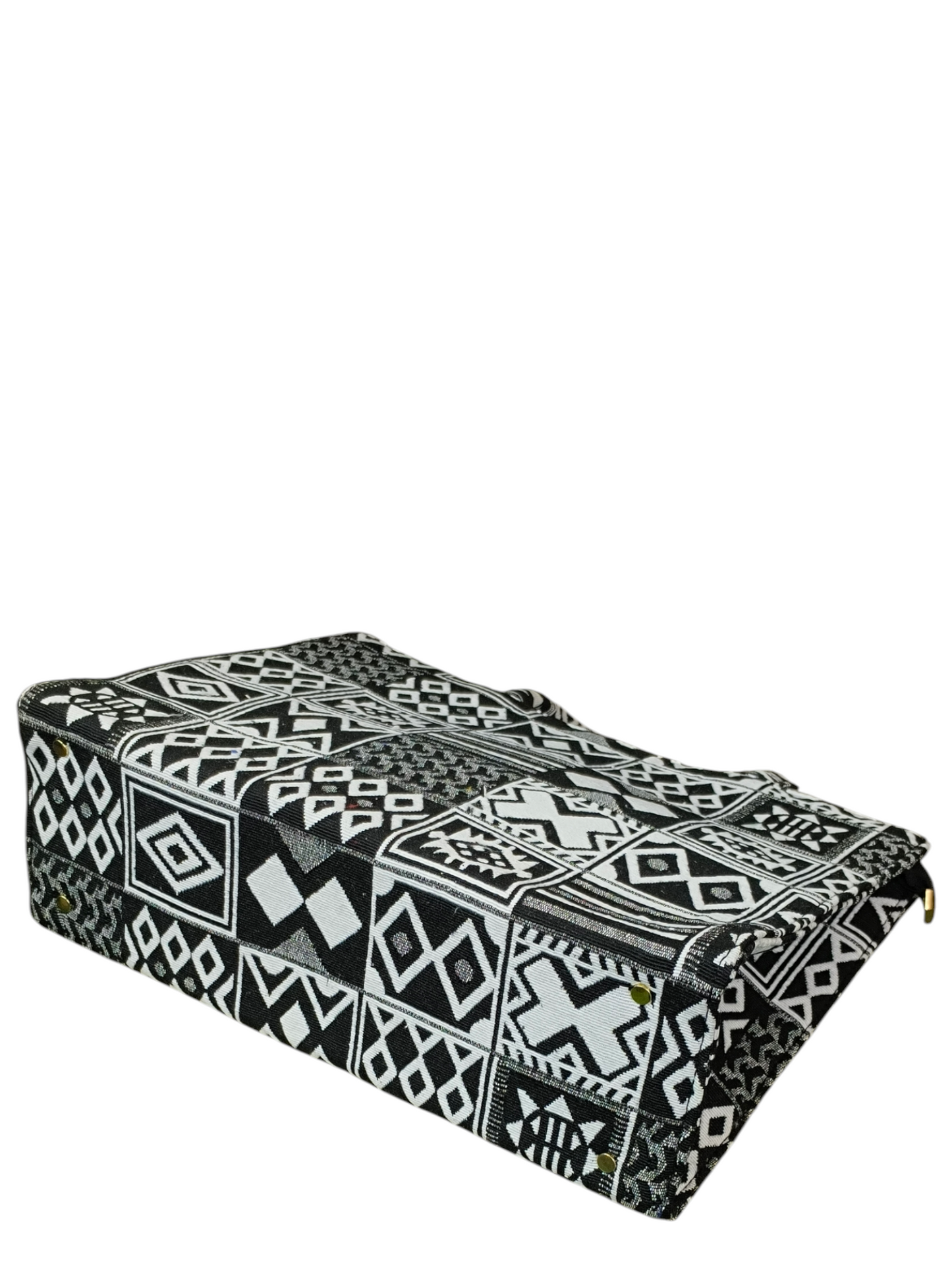 Black & White Jacquard Fabric Tote Bag – 11x14 Inch Elegant Handbag for Women