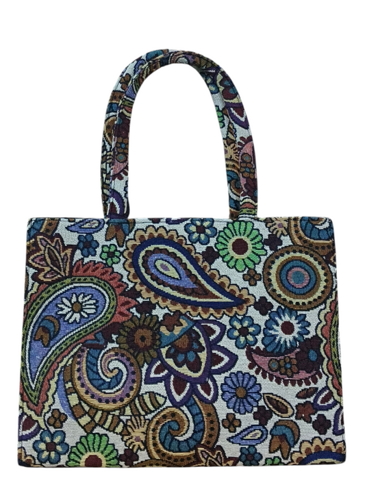 Jacquard Fabric Tote Bag 11x14 Inch Black & White Bold Designer-Inspired Everyday Handbag for Women
