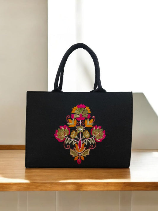 Handcrafted Khatli Work Tote Bag – Elegant & Spacious Embroidered Handbag