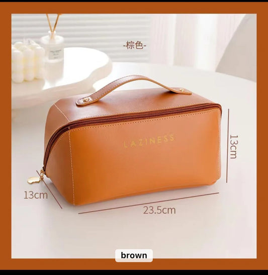 Chocolate Cosmetic Leather Pouch (Brown)