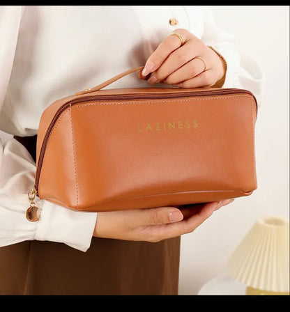 Chocolate Cosmetic Leather Pouch (Brown)