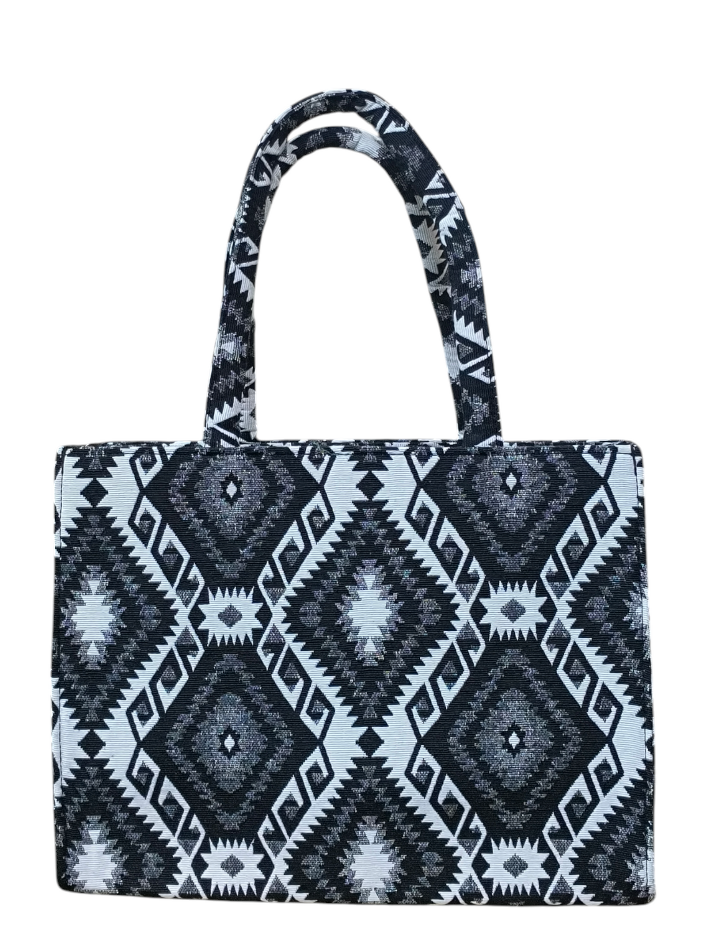 Premium Black & White Jacquard Fabric Tote Bag – Stylish & Durable Handcrafted Shoulder Bag