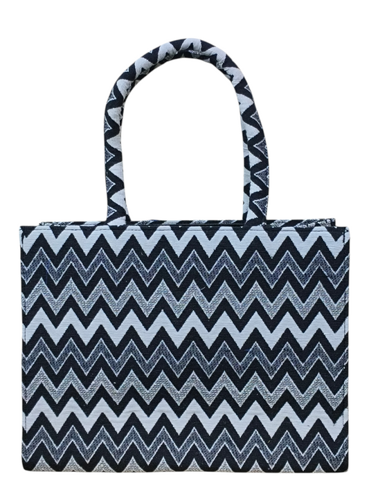 Bold Black & White Chevron Jacquard Tote Bag – 11x14 Inches – Premium Fashion