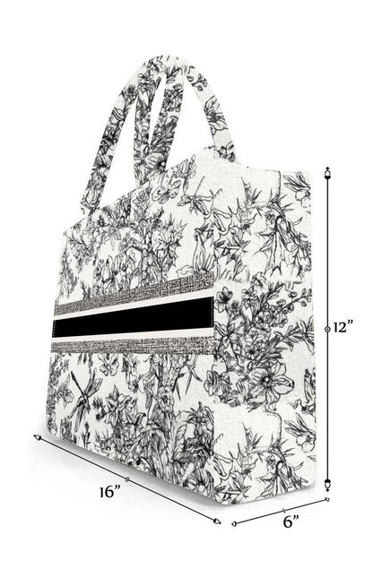 Elegant Safari-Inspired Tote Bag with Black and White Wildlife Print Large Canvas Shoulder Handbag