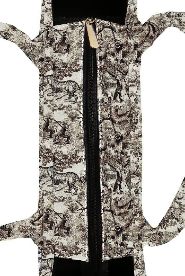 Vintage Wildlife Safari Print Tote Bag | 12"x16" Handcrafted Designer Canvas Bag with Black & Gold Accent