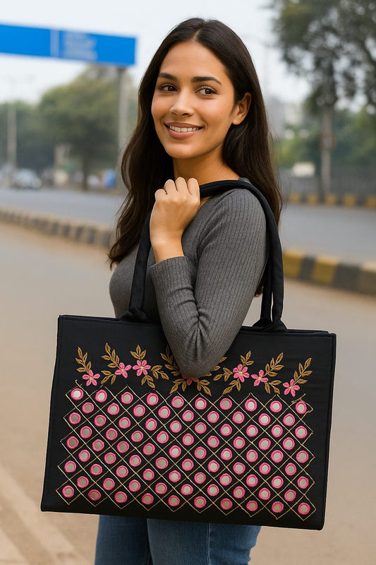 Handcrafted Khatli Work Tote Bag – Elegant Embroidered Designer Handbag