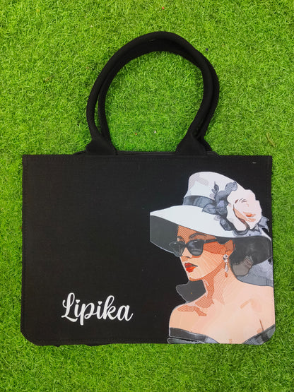 Elegant Canvas Tote Bag with Custom Name Print (10 x 12 inch) Premium Eco-Friendly Handba