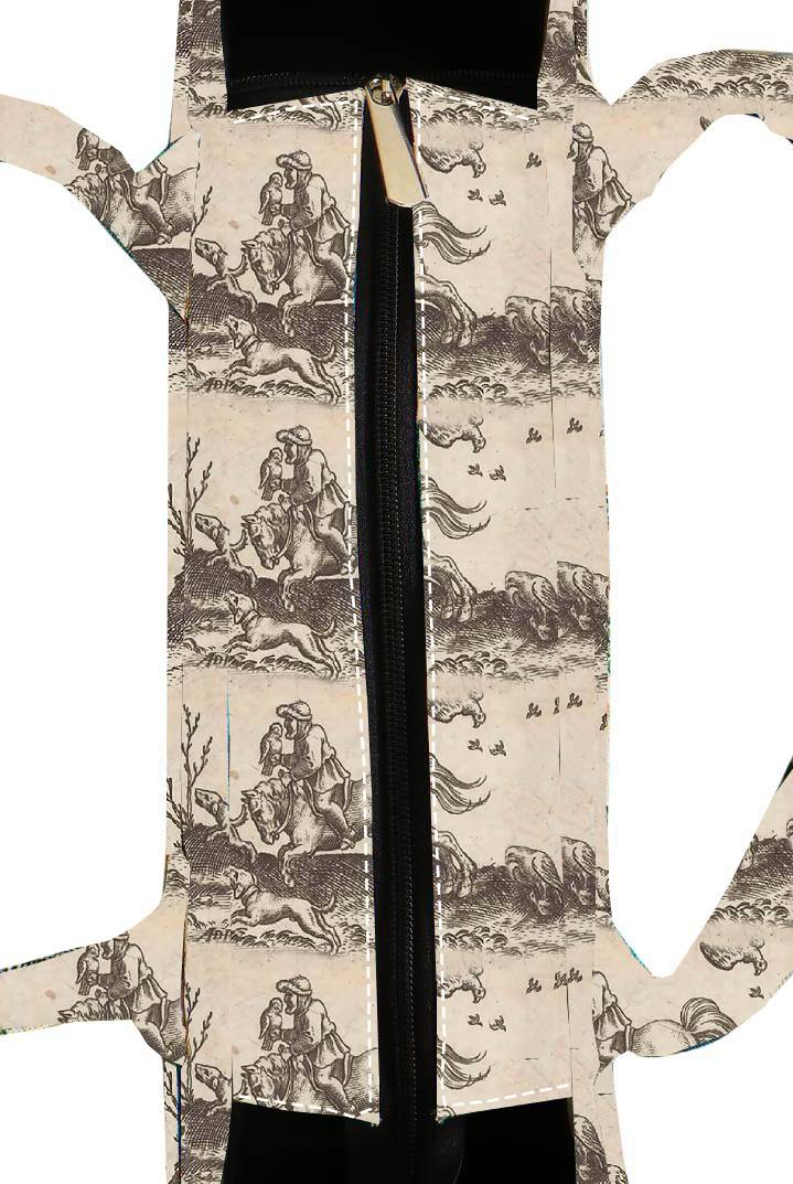 Handcrafted Vintage Equestrian Toile Print Bag Classic Horse Rider Design on Durable Cotton Canvas Tote